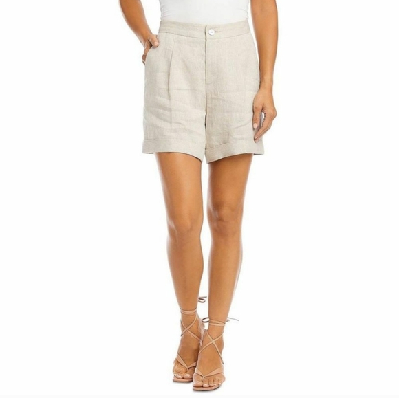 Karen Kane Womens Oat Linen Pleated Rolled Hem High-Waist Shorts - Picture 6 of 7